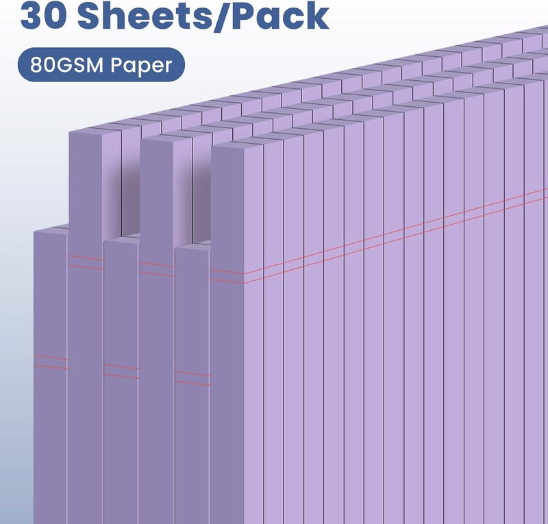 Ciphyfee 6pcs Small Note Pads, Purple Notepads 5x8 College Ruled Notebook, Writing Pads 5 x 8, Legal Pads, Memo Pad Paper Perforate Narrow Ruled Notebooks for Work, School, Office,30 Sheets/Pack - Image 3